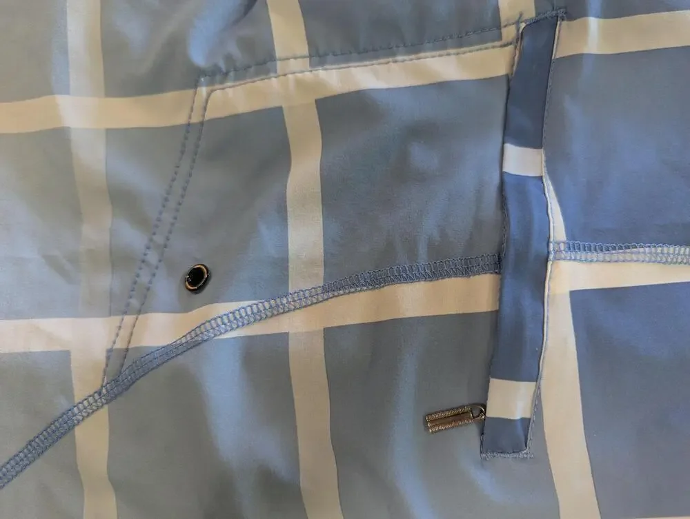 TRU CAL Shorts Mens 34 Blue Plaid Board Swim Trunks Drawstring Stretch Pocket